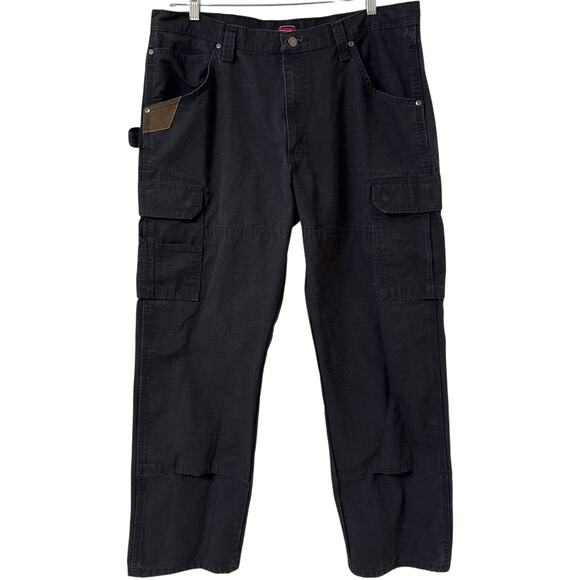 Wrangler Workwear Mens Green Khaki Ripstop Carpenter Cargo Work Pants 38x30 - Picture 1 of 7
